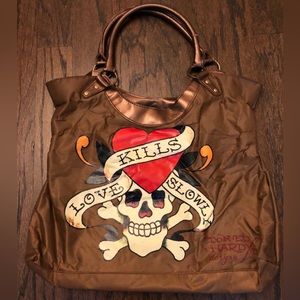 ED HARDY Christian Audigier Gold Nylon Women’s Tote Bag